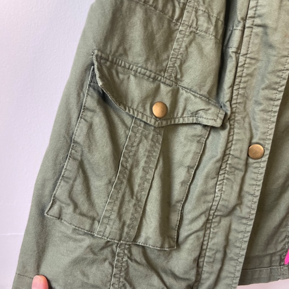 Market & Spruce Olive Green Long Cotton Jacket Vest Zip Up Hood Size Small - Picture 2 of 7